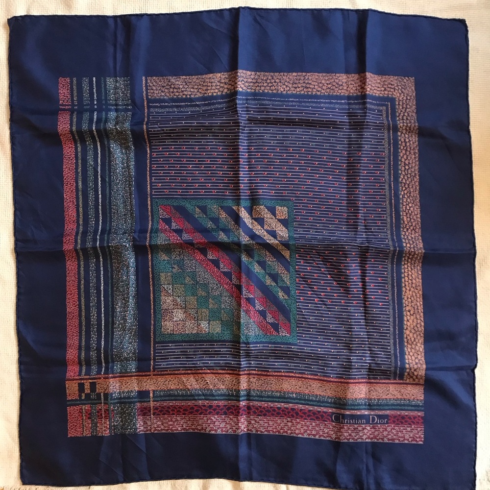 Christian Dior Vintage Blue Silk Scarf